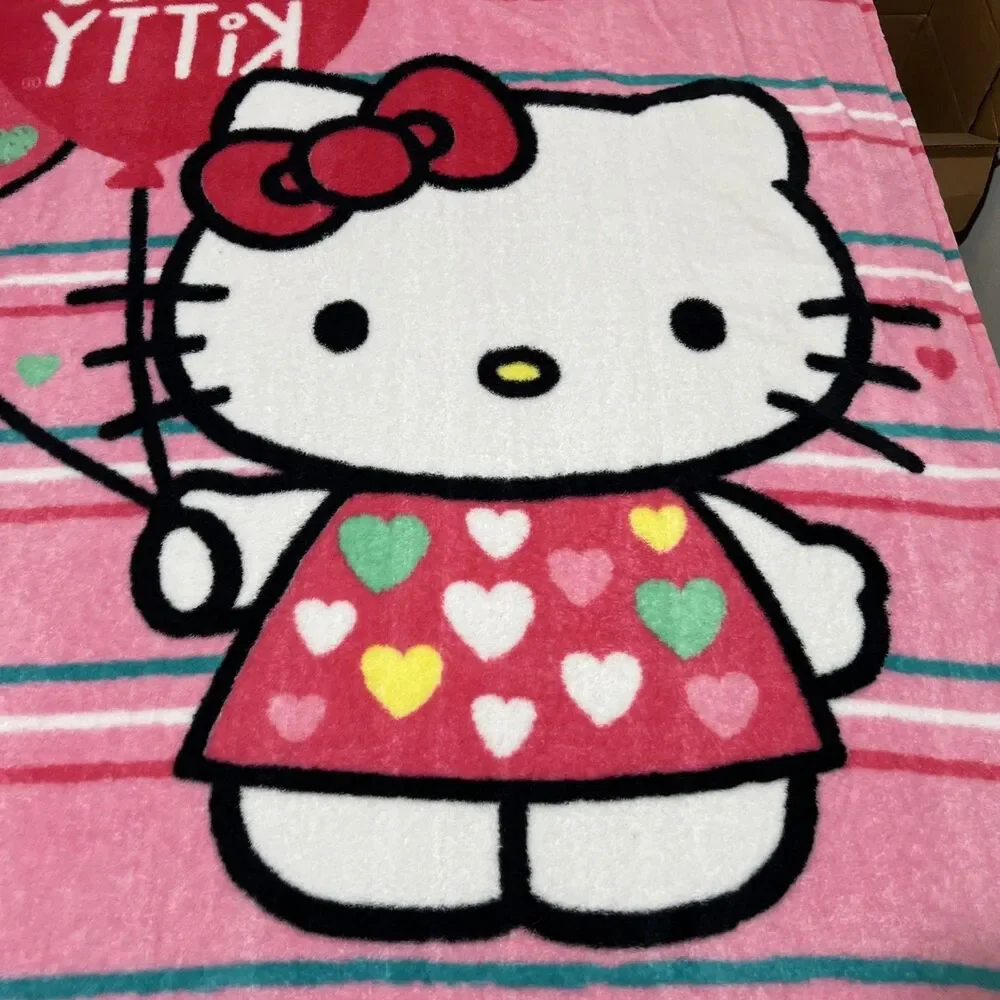 Hello Kitty Throw Blanket White Pink Oversized  Plush Fleece Soft 58X81”